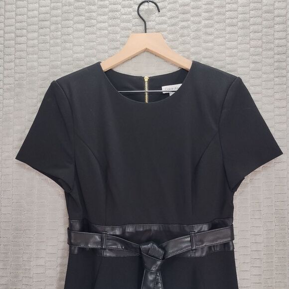 NWOT! Calvin Klein Black Solid Faux-Leather Tie-Waist Sheath Dress-Sz 8 - Picture 5 of 14